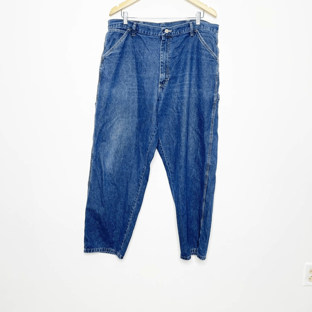 Vintage Y2K 90s Wrangler Denim Carpenter Jeans USA dark wash wide leg 37 x 27 - Picture 2 of 9
